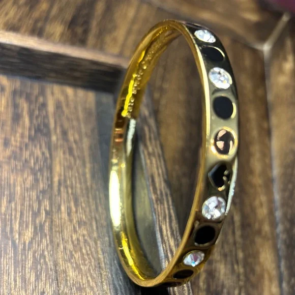 kate spade Gold Bangle with Black Enamel dots, ♠️ & Crystal Accents - Picture 5 of 8